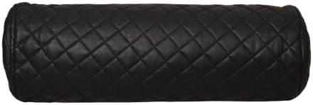 Neck Roll Pillow Cushion Cover, 14x5 Inch Full Moon Round Bolster Pillow Case, Cylinder Soft Lambskin Leather Pillowcase for Head, Spine & Neck Support During Sleep - Quilted Black Pack of 1