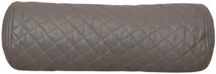 Neck Roll Pillow Cushion Cover, 18x5 Inch Full Moon Round Bolster Pillow Case, Cylinder Soft Lambskin Leather Pillowcase for Head, Spine & Neck Support During Sleep - Quilted Grey Pack of 1