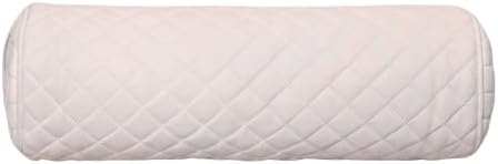 Neck Roll Pillow Cushion Cover, 20x5 Inch Full Moon Round Bolster Pillow Case, Cylinder Soft Lambskin Leather Pillowcase for Head, Spine & Neck Support During Sleep - Quilted White Pack of 1