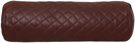 Neck Roll Pillow Cushion Cover, 24x6 Inch Full Moon Round Bolster Pillow Case, Cylinder Soft Lambskin Leather Pillowcase for Head, Spine & Neck Support During Sleep - Quilted Dark Brown Pack of 1