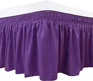 Purple Wrap Around Bed Skirts with 16" Drop - Three Sides Fabric Adjustable Elastic Dust Ruffle Silky Soft -600 TC Stretchy Bed Skirt-RV King(72"X 80") Purple