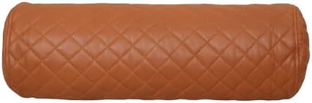 Neck Roll Pillow Cushion Cover, 24x6 Inch Full Moon Round Bolster Pillow Case, Cylinder Soft Lambskin Leather Pillowcase for Head, Spine & Neck Support During Sleep - Quilted Tan Pack of 1