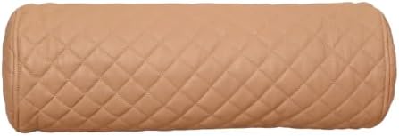 Neck Roll Pillow Cushion Cover, 22x6 Inch Full Moon Round Bolster Pillow Case, Cylinder Soft Lambskin Leather Pillowcase for Head, Spine & Neck Support During Sleep - Quilted Beige Pack of 1