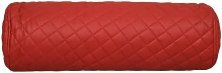 Neck Roll Pillow Cushion Cover, 18x5 Inch Full Moon Round Bolster Pillow Case, Cylinder Soft Lambskin Leather Pillowcase for Head, Spine & Neck Support During Sleep - Quilted Cherry Red Pack of 1