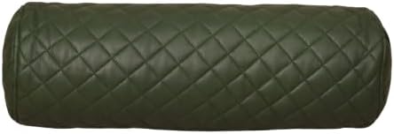 Neck Roll Pillow Cushion Cover, 14x6 Inch Full Moon Round Bolster Pillow Case, Cylinder Soft Lambskin Leather Pillowcase for Head, Spine & Neck Support During Sleep - Quilted Dark Green Pack of 1