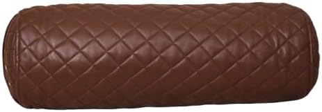 Neck Roll Pillow Cushion Cover, 18x5 Inch Full Moon Round Bolster Pillow Case, Cylinder Soft Lambskin Leather Pillowcase for Head, Spine & Neck Support During Sleep - Quilted Chocolate Brown Pack of 1