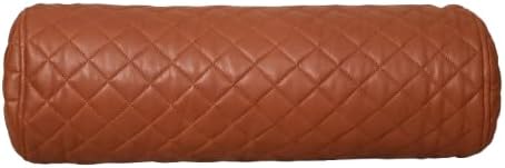 Neck Roll Pillow Cushion Cover, 14x7 Inch Full Moon Round Bolster Pillow Case, Cylinder Soft Lambskin Leather Pillowcase for Head, Spine & Neck Support During Sleep - Quilted Brown Pack of 1
