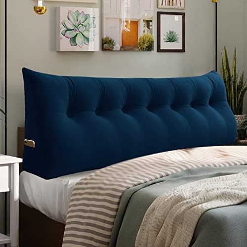 Wedge Headboard Pillow Dorm Room Reading Pillow Back Support for Sitting Up in Bed Bolster Lumbar Cushion Body Positioning Bedrest Velvet 76in Navy Blue King