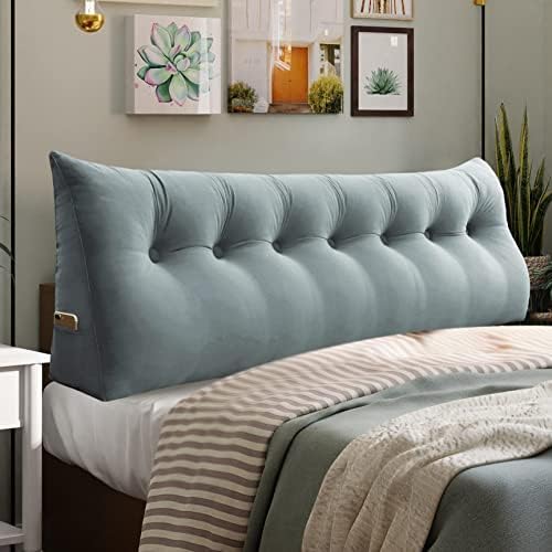 Wedge Headboard Pillow Dorm Room Reading Pillow Back Support for Sitting Up in Bed Bolster Lumbar Cushion Body Positioning Bedrest Gifts for Mom Velvet 76in Light Gray King