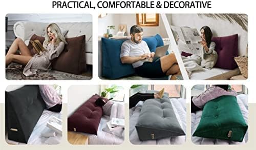 Bed Wedge Headboard Pillow - College Dorm Reading Pillow Back Support While Sitting in Bed - Ergonomic Lumbar Pillow Body Positioning Bed Pillow - Velvet Beige 76IN