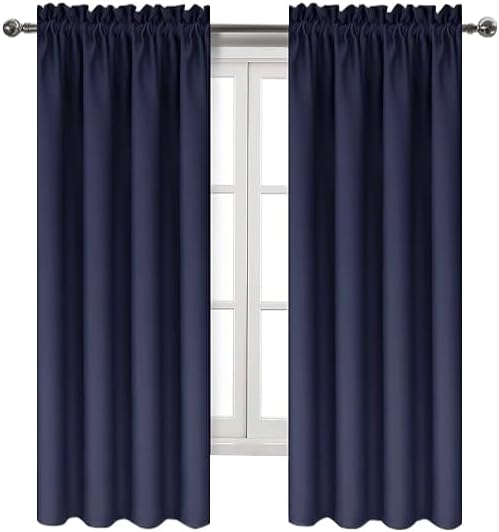 DWCN Navy Room Darkening Blackout Curtains - Thermal Insulated Privacy Energy Saving Window Curtain Drapes 38 x 63 inch Length, Set of 2 Bedroom Living Room Curtains