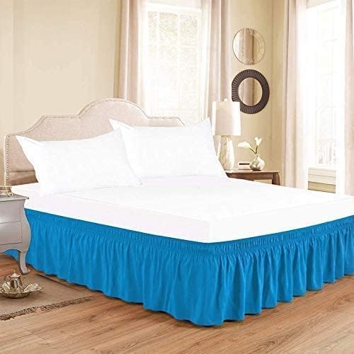 Turquoise Wrap Around Bed Skirts with 16" Drop - Three Sides Fabric Adjustable Elastic Dust Ruffle Silky Soft -600 TC Stretchy Bed Skirt-Queen(60"X 80") Turquoise