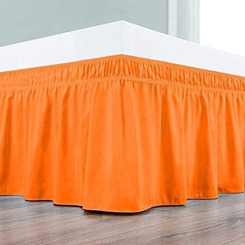 Orange Wrap Around Bed Skirts with 16" Drop - Three Sides Fabric Adjustable Elastic Dust Ruffle Silky Soft -600 TC Stretchy Bed Skirt-Twin XL(39"X 80") Orange