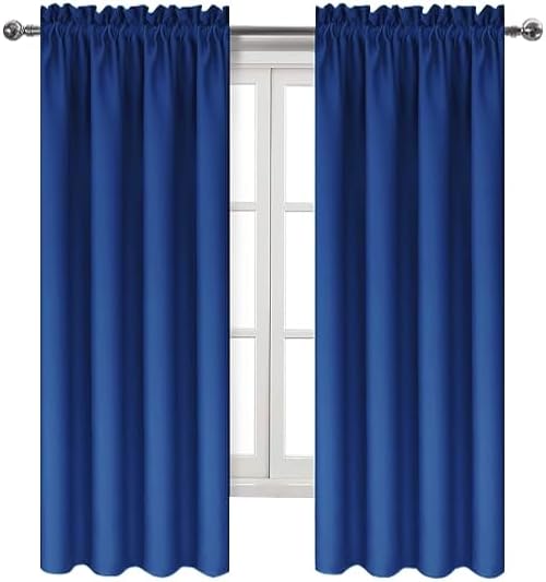DWCN Blackout Curtains Room Darkening Thermal Insulated Bedroom Curtains Window Curtain Panels, 38 x 63 inches Long, Set of 2 Classic Blue Rod Pocket Drapes