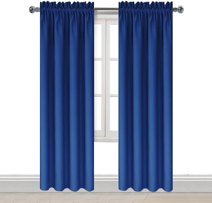 DWCN Blackout Curtains Room Darkening Thermal Insulated Bedroom Curtains Window Curtain Panels, 52 x 84 inches Long, Set of 2 Classic Blue Rod Pocket Drapes