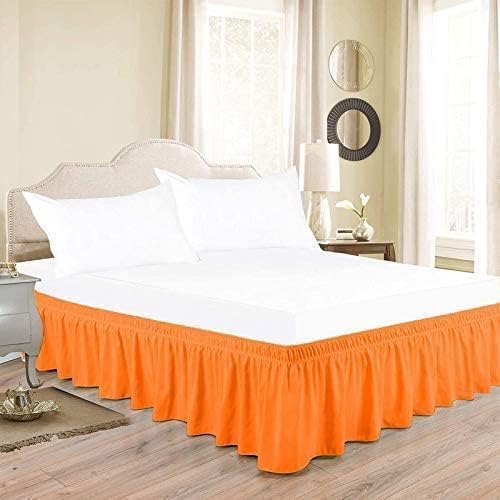 Orange Wrap Around Bed Skirts with 16" Drop - Three Sides Fabric Adjustable Elastic Dust Ruffle Silky Soft -600 TC Stretchy Bed Skirt-Twin XL(39"X 80") Orange