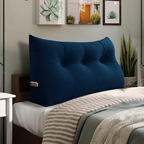 Wedge Headboard Pillow Dorm Room Reading Pillow Back Support for Sitting Up in Bed Bolster Lumbar Cushion Body Positioning Bedrest Velvet 39in Navy Blue Twin