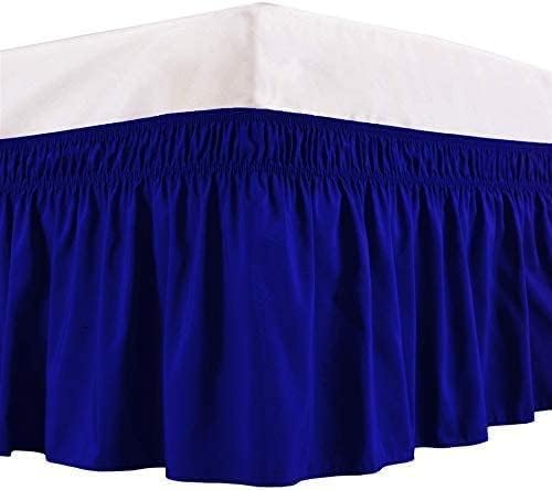 Royal Blue Wrap Around Bed Skirts with 16" Drop - Three Sides Fabric Adjustable Elastic Dust Ruffle Silky Soft -600 TC Stretchy Bed Skirt-Queen(60"X 80") Royal Blue