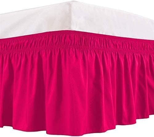 Hot Pink Wrap Around Bed Skirts with 16" Drop - Three Sides Fabric Adjustable Elastic Dust Ruffle Silky Soft -600 TC Stretchy Bed Skirt-Olympic Queen(66"X 80") Hot Pink