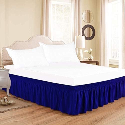 Royal Blue Wrap Around Bed Skirts with 16" Drop - Three Sides Fabric Adjustable Elastic Dust Ruffle Silky Soft -600 TC Stretchy Bed Skirt-Queen(60"X 80") Royal Blue