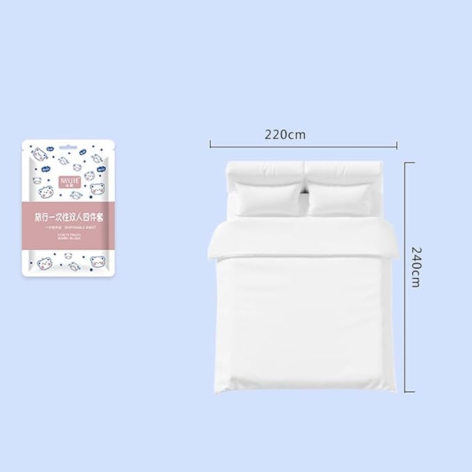 Portable Disposable Bed Sheet, Duvet Cover, Pillowcase Four Piece Set,Disposable Bed Sheets, Quilt Cover and Pillow case Set for Hotel and Travel,Non-Woven,94.49x86.61inches Double Bed