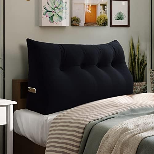 Bed Wedge Headboard Pillow - College Dorm Reading Pillow Back Support While Sitting in Bed - Ergonomic Lumbar Pillow Body Positioning Bed Pillow - Velvet Black 54IN