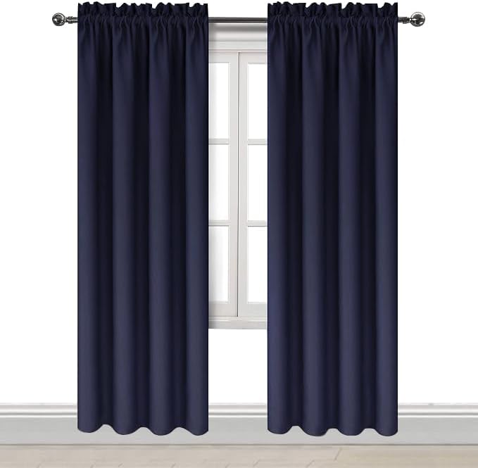 DWCN Blackout Curtains Room Darkening Thermal Insulated Bedroom Curtains Window Curtain Panels, 42 x 84 inches Long, Set of 2 Navy Rod Pocket Drapes