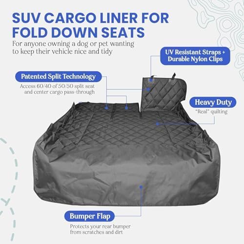 4Knines Split Cargo Liner for SUV – For Dogs & Pets, Heavy-Duty, Waterproof Trunk Mat & Cargo Cover – Fits 60/40 Split Bench & Armrest Pass-Through – Machine Washable, Non-Slip, Durable (Small, Black)