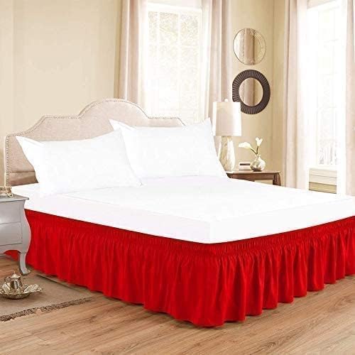 Red Wrap Around Bed Skirts with 16" Drop - Three Sides Fabric Adjustable Elastic Dust Ruffle Silky Soft -600 TC Stretchy Bed Skirt-Queen(60"X 80") Red