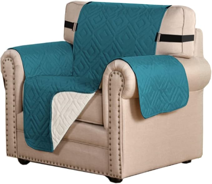 H.VERSAILTEX Reversible Chair Cover Furniture Protector Anti-Slip Couch Cover Water Resistant 2" Elastic Straps Chair Slipcover Pets Fit Sitting Width Up to 21" (Chair:75" x 65", Dark Teal/Beige)