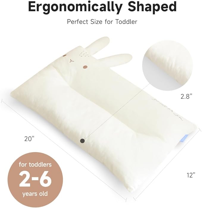 Choc chick Toddler Pillow,20X12inches Machine Washable 100% Cotton Pillowcase Soft Hypoallergenic Kids Pillows,Child Cute Animal Perfect Toddler Pillows for Sleeping 2 Years Old (Rabbit)