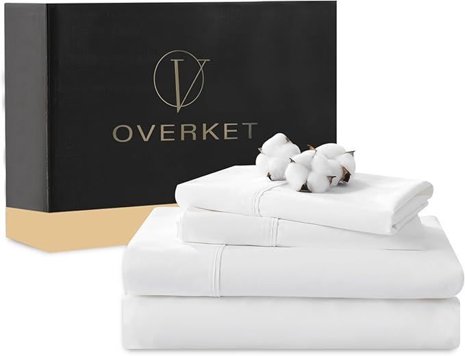 100% Egyptian Cotton Sheets Cal King Sheet Set 4PCS 1000 Thread Count Sateen Weave Soft Breathable 16-Inch Deep Pocket（California King,White）