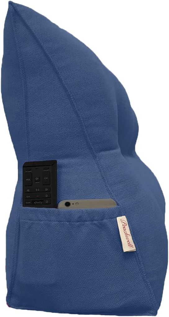 Triangular Reading Bed Rest Pillow Large Bolster Cushion Headboard Backrest Wedge Pillow with Removable Cover and Two Large Side Pockets (Blue, California King: 71 x 8 x 20 inches)