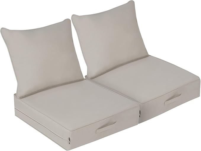 Outdoor Olefin Water-Resistant Deep Seat Cushion Set, 2PCS Weather and Fade Resistant 24''x 24''x 6'' Patio Furniture Seat Cushion, Thickened Sofa Chair Pad for Lawn, Garden, Gray Apricot