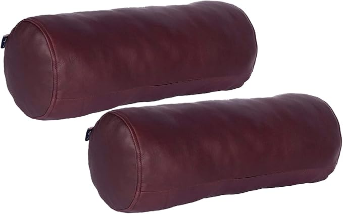 Neck Roll Pillow Cushion Cover, 24x7 Inch Full Moon Round Bolster Pillow Case, Cylinder Soft Lambskin Leather Pillowcase for Head, Spine & Neck Support During Sleep - Dark Maroon Pack of 2
