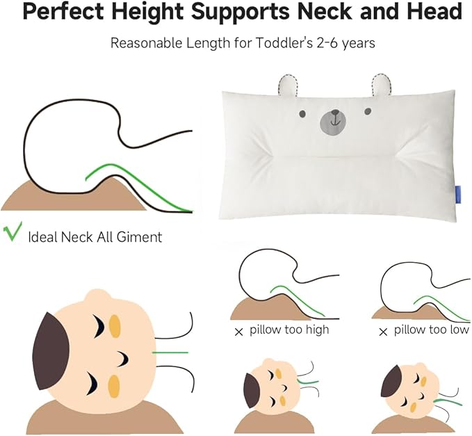 Choc chick Toddler Pillow,20X14inches Machine Washable Soft Hypoallergenic Kids Pillows,Child Cute Animal Perfect Toddler Pillows for Sleeping 2 Year Old (Bear)