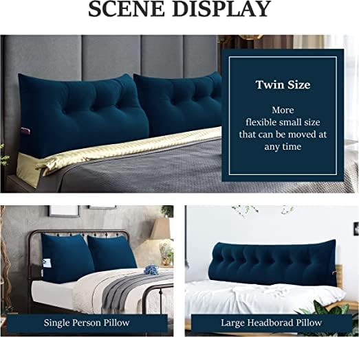 Wedge Headboard Pillow Dorm Room Reading Pillow Back Support for Sitting Up in Bed Bolster Lumbar Cushion Body Positioning Bedrest Velvet 76in Navy Blue King