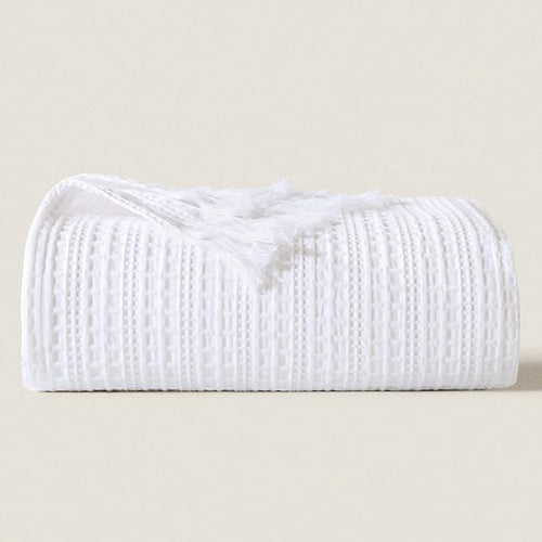100% Cotton Waffle King Blanket with Fringe 104"x90", Pre-Washed Waffle Weave Blanket for All Season, Lightweight Breathable Soft Cozy Throw Blanket for Couch, Bed, Travel (White)