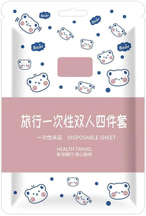 Portable Disposable Bed Sheet, Duvet Cover, Pillowcase Four Piece Set,Disposable Bed Sheets, Quilt Cover and Pillow case Set for Hotel and Travel,Non-Woven,94.49x86.61inches Double Bed