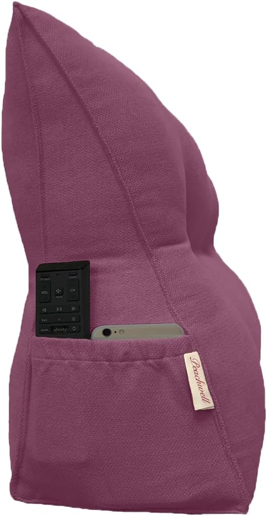 Triangular Reading Bed Rest Pillow Large Bolster Cushion Headboard Backrest Wedge Pillow with Removable Cover and Two Large Side Pockets (Purple, King: 78 x 8 x 20 inches)