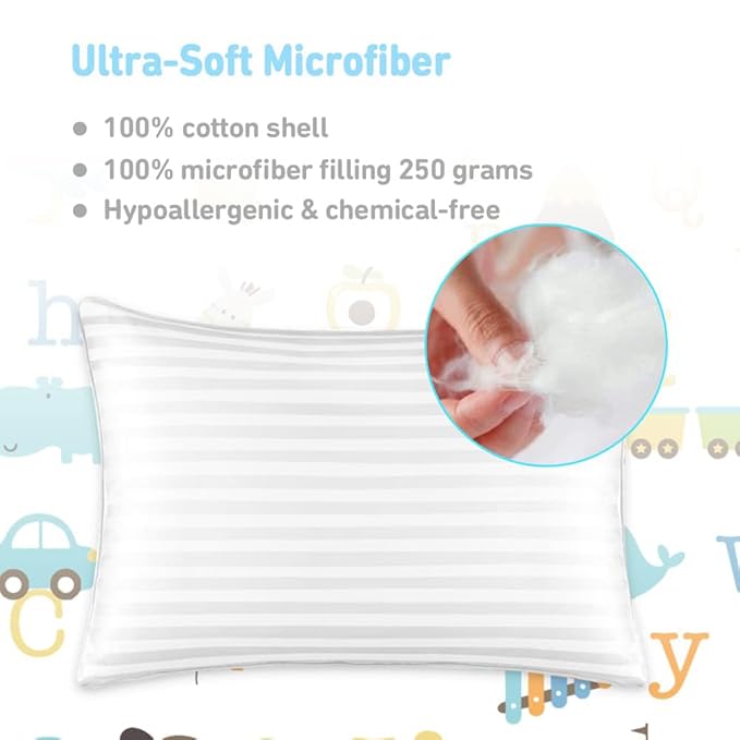 Babebay Toddler Pillow,13x18 Toddler Pillows for Sleeping, Machine Washable Kids Pillow with Soft Cotton Pillowcase, 1 Pack