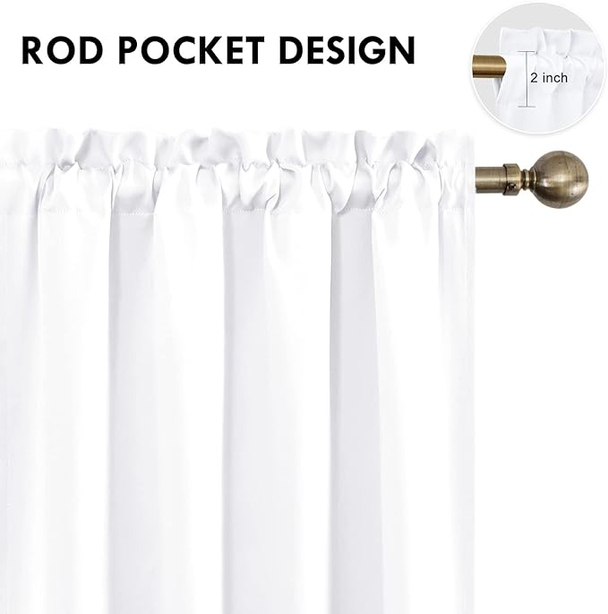 DWCN White Curtains for Living Room Thermal Insulated, 50% Light Blocking Curtains for Bedroom, Dining Room Window, W 70x L 63 Inch, Set of 2 Rod Pocket Curtain Panels