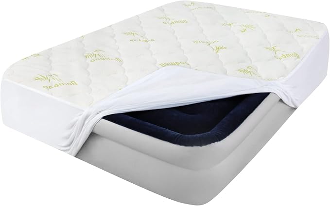 Queen Size Mattress Pad Air Topper Cover, Viscose Made from Bamboo, Soft Breathable Noiseless Camping Stretches up to 18"
