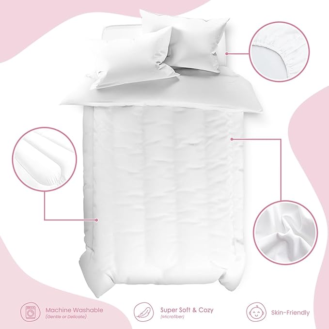 SANDJEST White Duvet Cover Sets Twin Size for Kids Boys Girls, Include 1 Polyester Comforter Cover 68x86 Inches and 1 Pillowcase 20x26 Inches, Comforter Not Included, Gift for Christmas Birthday