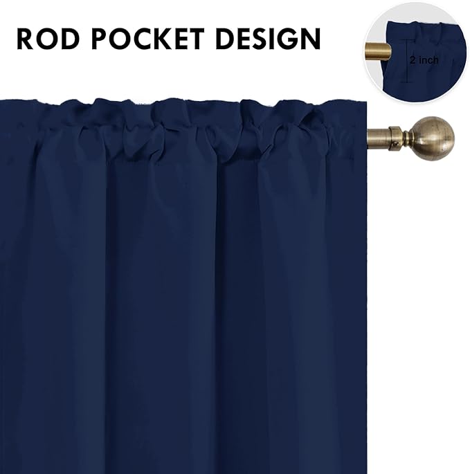 DWCN Navy Blue Blackout Curtains for Living Room 84 Inch Length 2 Panels Set Window Drapes Thermal Insulated Room Darkening Rod Pocket Curtains for Kids Boys Room (W38 x L84 Inch, Navy Blue)