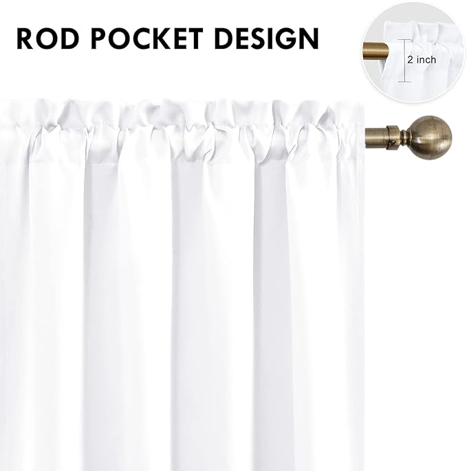 DWCN White Curtains for Living Room Thermal Insulated, 50% Light Blocking Curtains for Bedroom, Dining Room Window, W 52x L 45 Inch, Set of 2 Rod Pocket Curtain Panels