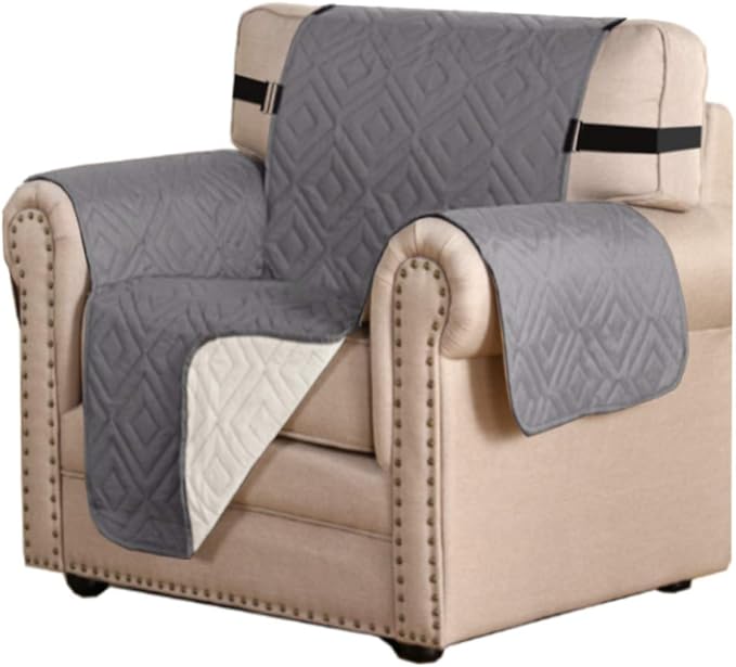 H.VERSAILTEX Reversible Chair Cover Furniture Protector Anti-Slip Couch Cover Water Resistant 2" Elastic Straps Chair Slipcover Pets Kids Fit Sitting Width Up to 21" (Chair:75" x 65", Gray/Beige)