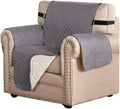 H.VERSAILTEX Reversible Chair Cover Furniture Protector Anti-Slip Couch Cover Water Resistant 2" Elastic Straps Chair Slipcover Pets Kids Fit Sitting Width Up to 21" (Chair:75" x 65", Gray/Beige)