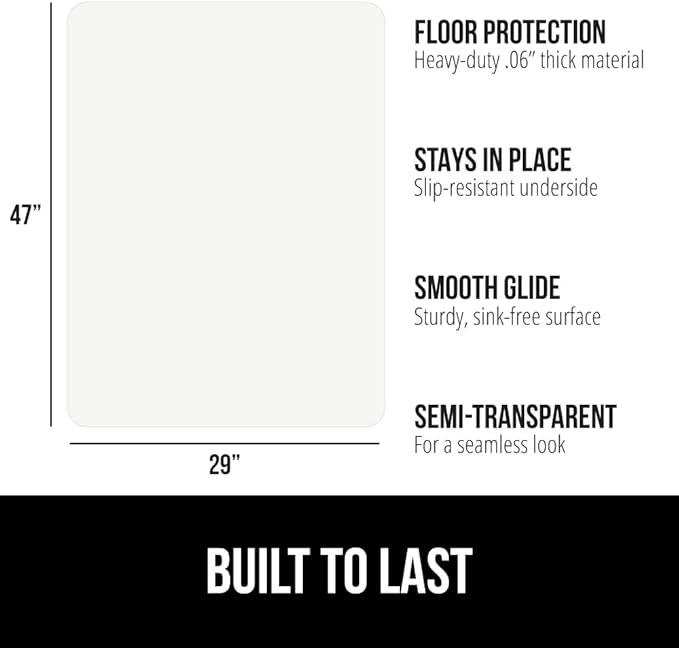 GORILLA GRIP Office Chair Mat for Hardwood Floors, 29x47 Smooth Glide Slip Resistant Under Desk Hard Wood Floor Protector, Stay in Place Plastic Computer Mats for Rolling Office Chairs, Clear