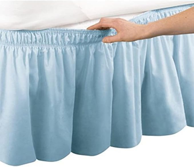 Light Blue Wrap Around Bed Skirts with 16" Drop - Three Sides Fabric Adjustable Elastic Dust Ruffle Silky Soft -600 TC Stretchy Bed Skirt-Queen XL(60"X 84") Light Blue